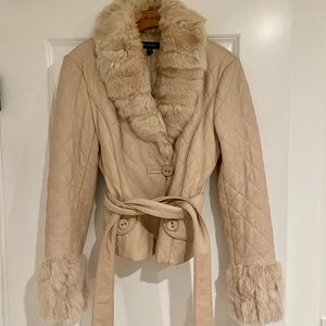 BEBE Genuine leather fur jacket. Size M. Color: Cream